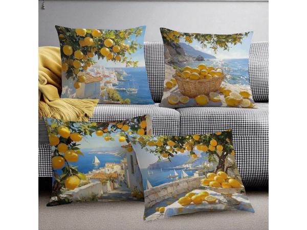 Set van 4 kussenhoezen kustdorp citroenen 45x45cm