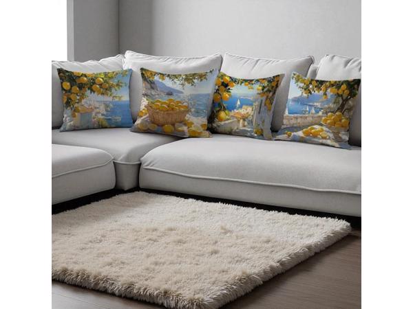 Set van 4 kussenhoezen kustdorp citroenen 45x45cm