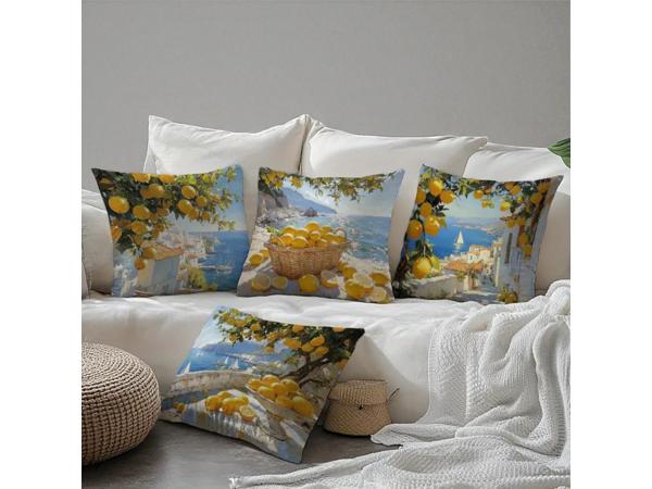 Set van 4 kussenhoezen kustdorp citroenen 45x45cm