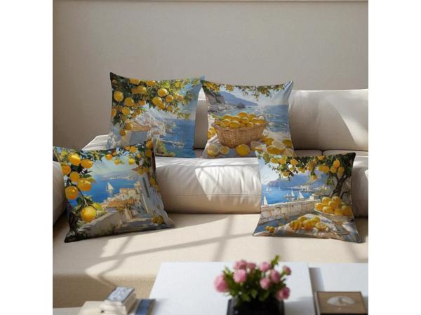 Set van 4 kussenhoezen kustdorp citroenen 45x45cm