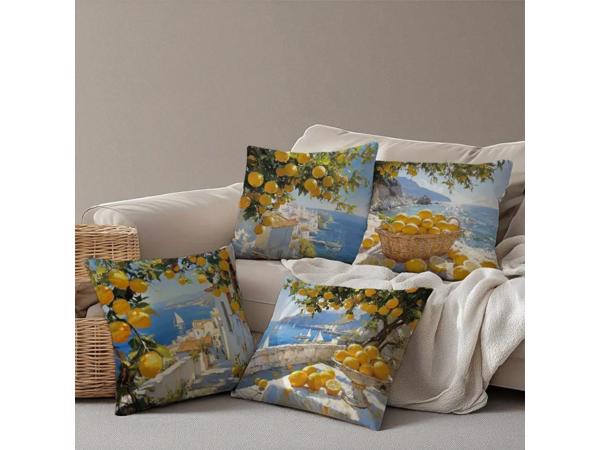 Set van 4 kussenhoezen kustdorp citroenen 45x45cm