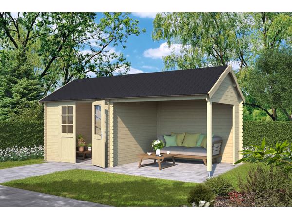 Blokhut met overkapping Fraya 575x275 Onbehandeld vuren