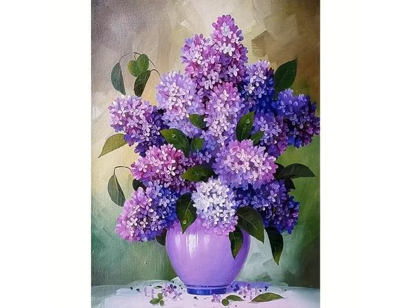 50x40cm Diamond Painting vaas bloemen paars (vierkant) nr 11