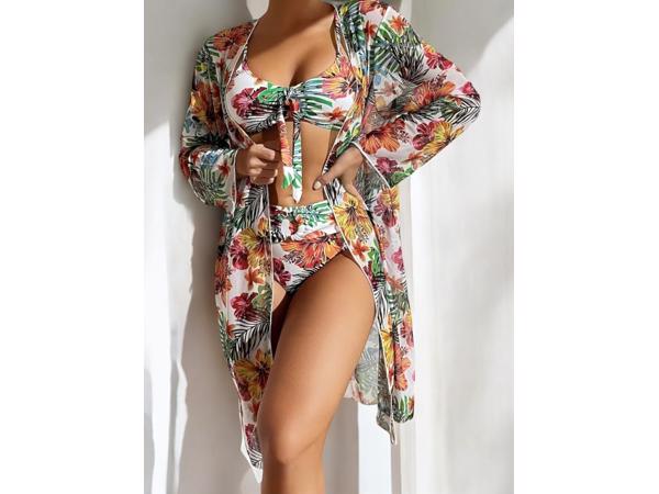 3 delig bikini set wit bloemen XXL