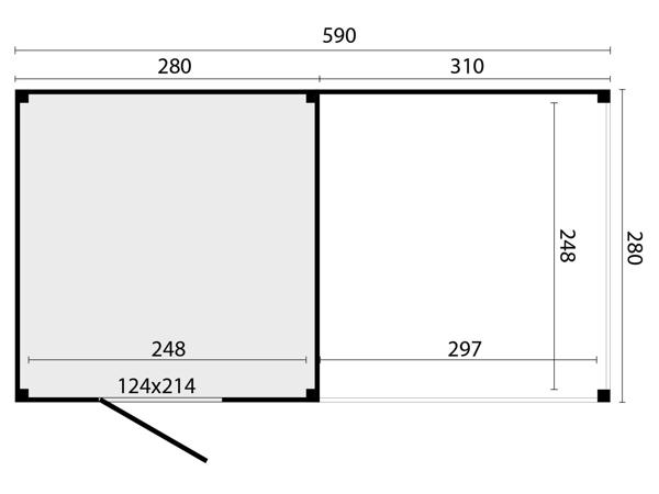 Tuinhuis Kubeline met luifel L280X590 CM
