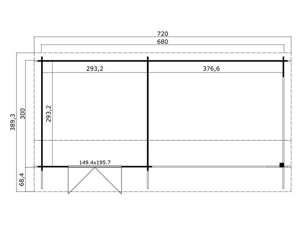 Blokhut met overkapping Maribel 680x300 onbehandeld Vuren