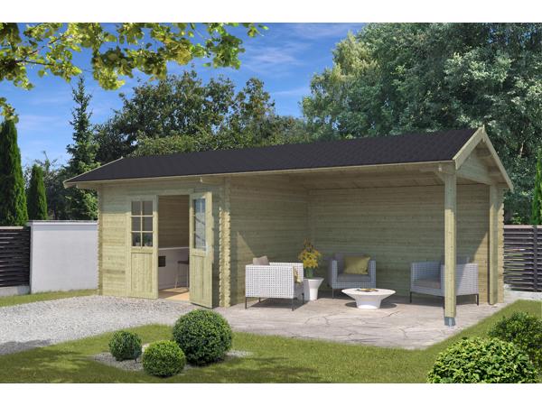 Blokhut met overkapping Maribel 680x300 onbehandeld Vuren