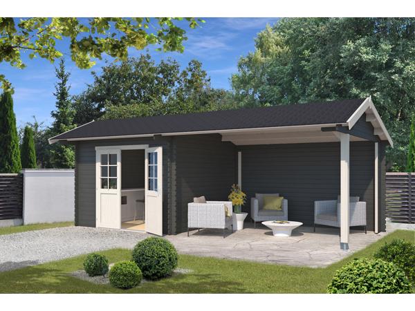 Blokhut met overkapping Maribel 680x300 onbehandeld Vuren