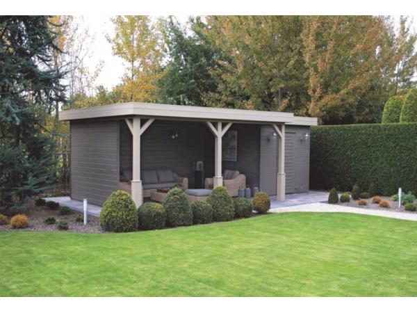 NIEUW Modern Tuinhuis PR25 met overkapping.