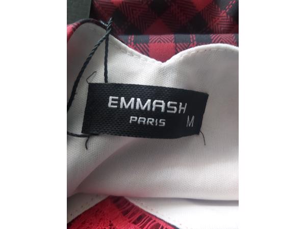 Emmash Paris top geblokt met kant rood M/38