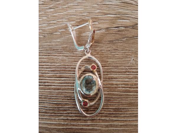 vintage design oorbellen 925 met echte aquamarijn steen