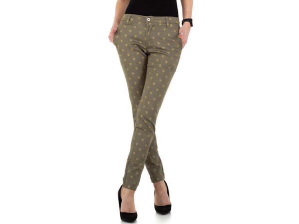 Place du Jour bedrukte broek met gouden cactus opdruk khaki