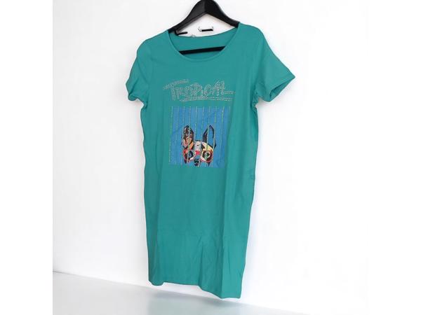 Shirt jurk tropical dog turquoise S