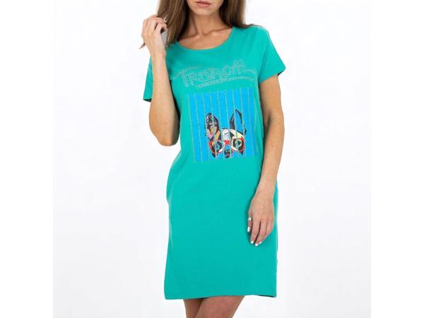 Shirt jurk tropical dog turquoise S
