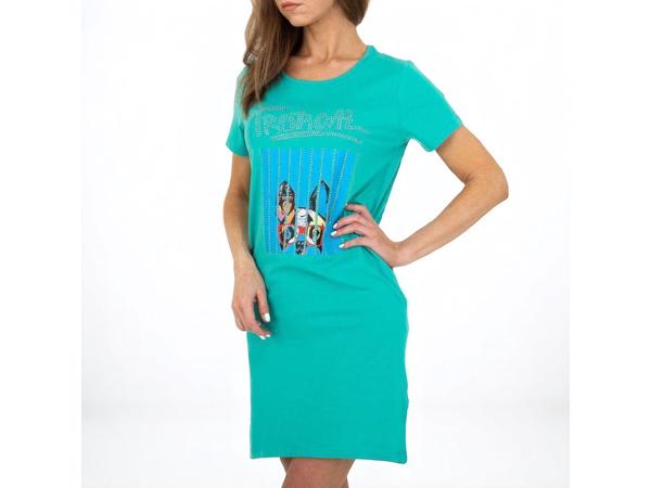 Shirt jurk tropical dog turquoise S
