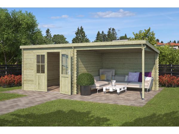 Blokhut met overkapping Orlando 581x292 Onbehandeld vuren