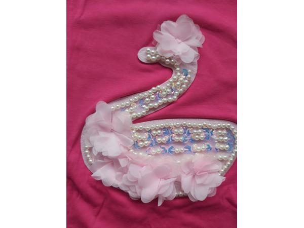 Seagull T-shirt zwaan met parels pink roze 158/164