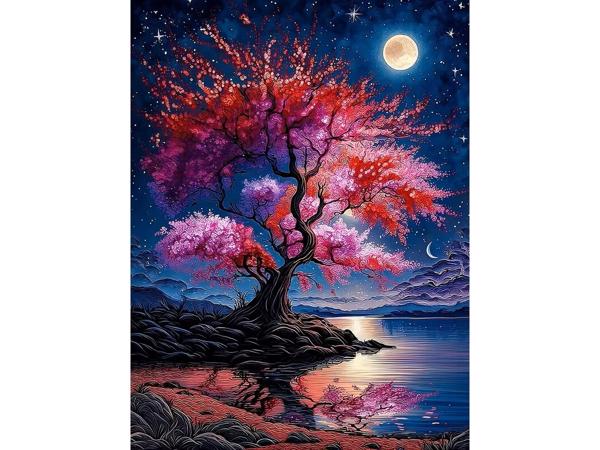 nr 38 Diamond Painting roze boom 50x40cm (vierkant)
