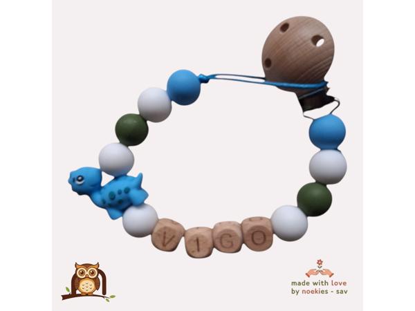 noekies naam speenkoord dino blauw khaki wit nr 2