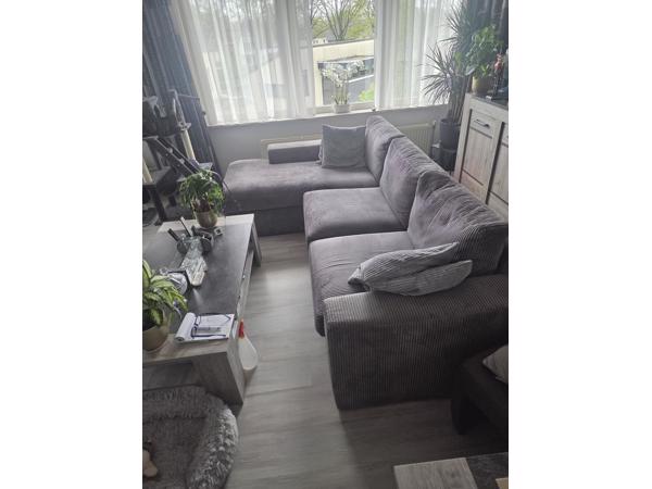 hoekbank grijs ribstof als nieuw