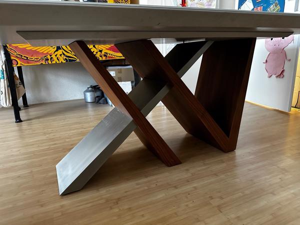 Eetkamertafel, grijs, hout, metaal, zwaar, 2 x 1 meter