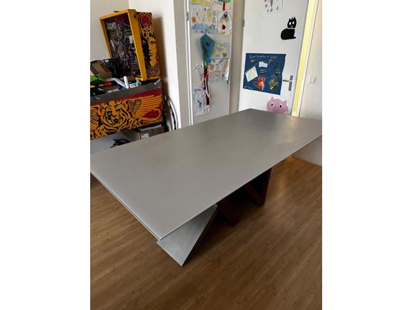 Eetkamertafel, grijs, hout, metaal, zwaar, 2 x 1 meter