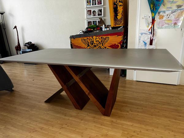 Eetkamertafel, grijs, hout, metaal, zwaar, 2 x 1 meter