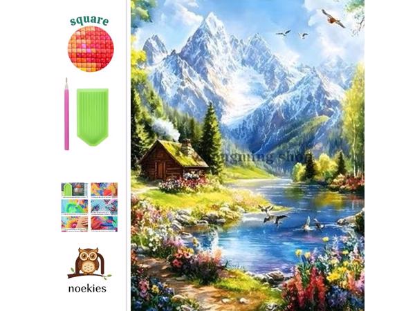 nr 25 Diamond Painting landschap bergen 50x40cm (vierkant)