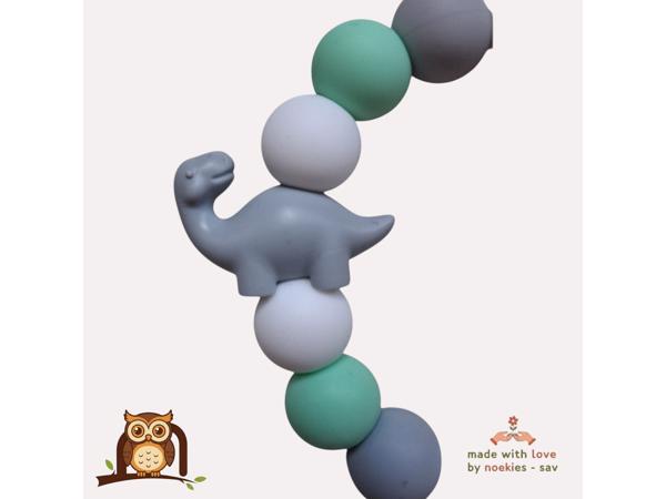 nr 16 noekies Speenkoord Dino langnek mintgroen grijs