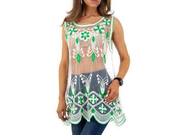 Whoa doorschijnende ibiza top met parels groen S/M 36/38