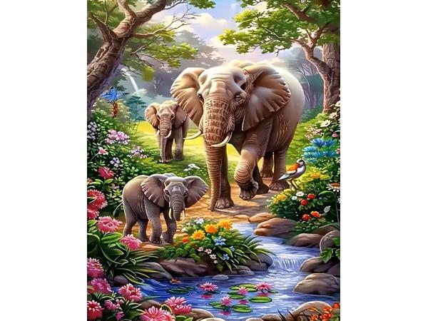 nr 33 Diamond painting olifant 50x40cm (vierkant)