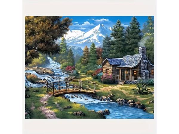 50x40cm Diamond Painting Alpen huisje (rond) nr 82