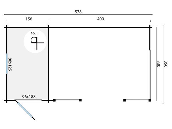 Tuinhuis-Blokhut Selma met overkapping: 578 x 350 x 279(h) c