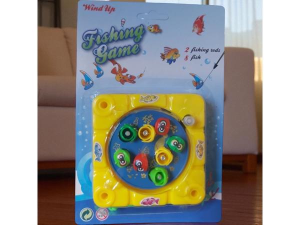 vis hengel spel opwindbaar geel reis editie