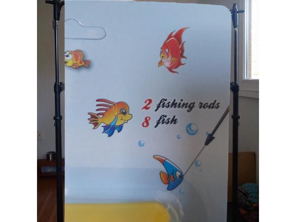 vis hengel spel opwindbaar geel reis editie