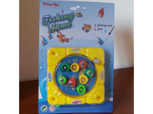 vis hengel spel opwindbaar geel reis editie