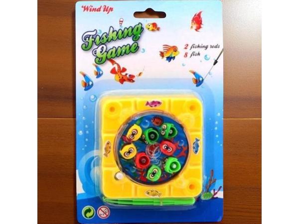 vis hengel spel opwindbaar geel reis editie