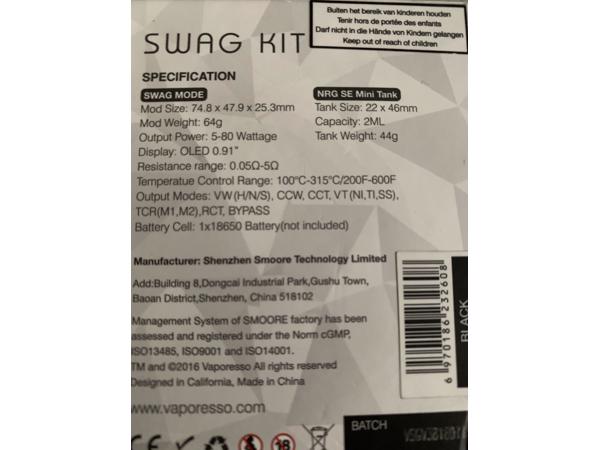 Vaporesso Swag Kit incl 3 extra Gt Cores en vloeistoffen