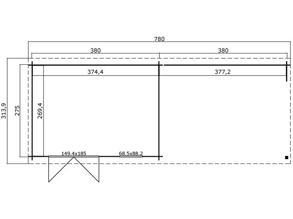 Blokhut met overkapping Aida 760x275 Onbehandeld vuren