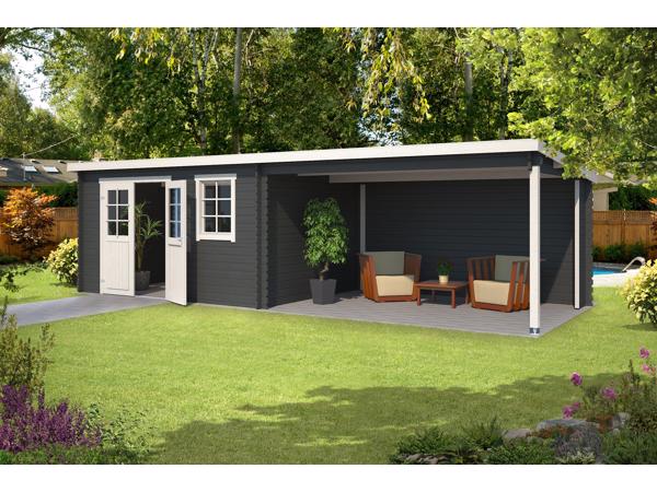 Blokhut met overkapping Aida 760x275 Onbehandeld vuren