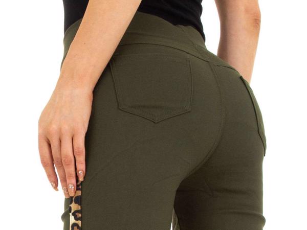 Fashion stevige legging panterprint khaki groen S/M 36/38