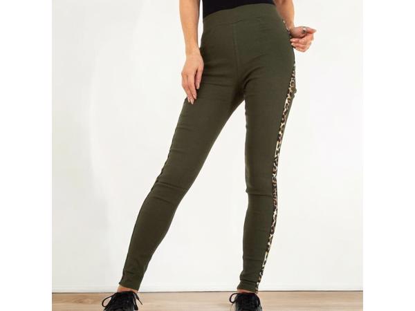 Fashion stevige legging panterprint khaki groen S/M 36/38