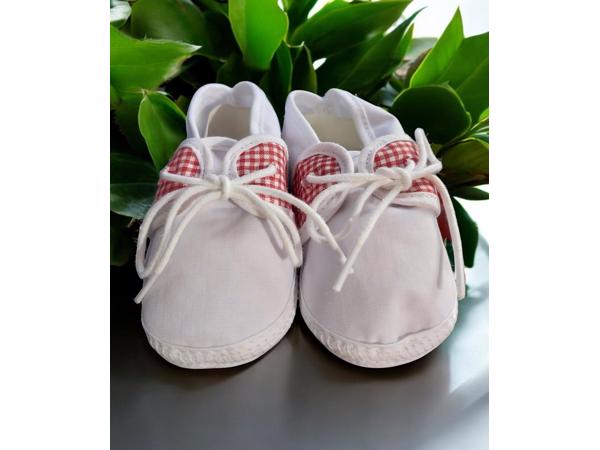 Junior Joy Babyschoenen slofjes wit rood half geruit