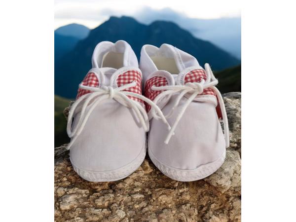 Junior Joy Babyschoenen slofjes wit rood half geruit