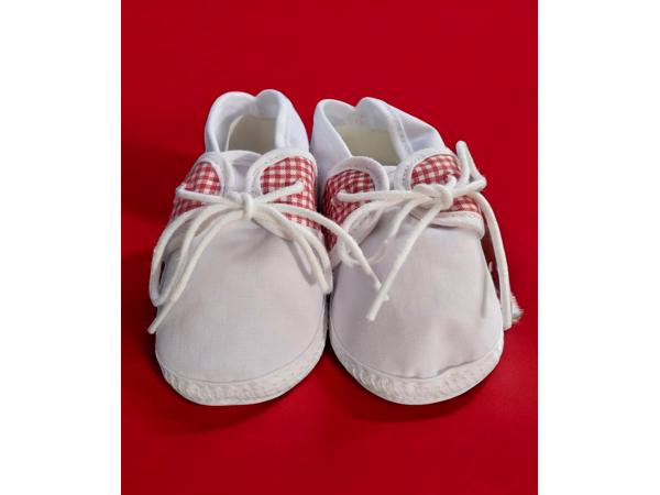 Junior Joy Babyschoenen slofjes wit rood half geruit