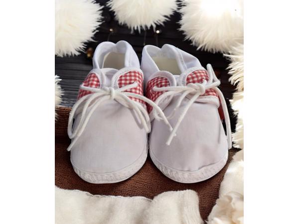 Junior Joy Babyschoenen slofjes wit rood half geruit