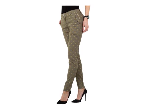 Skinny broek met gouden cactus opdruk khaki S