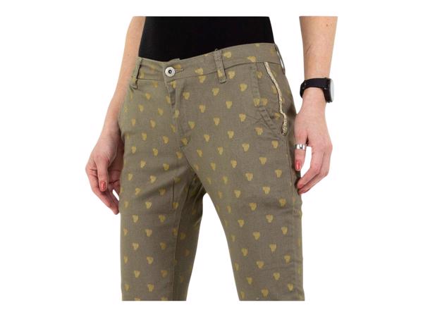 Skinny broek met gouden cactus opdruk khaki S
