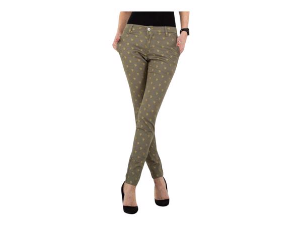 Skinny broek met gouden cactus opdruk khaki S