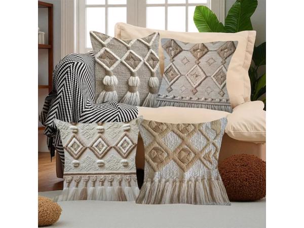 4x kussenhoezen macrame opdruk grijs bruin 45x45cm